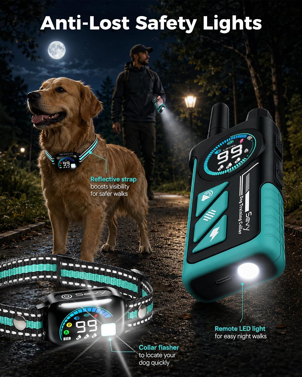 sevy buzzy 2-in-1 dog bark collar & dog, side view