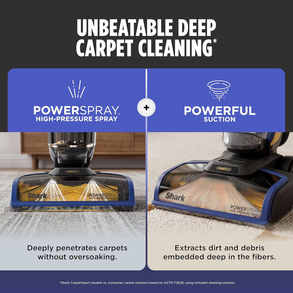 shark carpetxpert hairpro carpet & built-in stain cleaner, side view