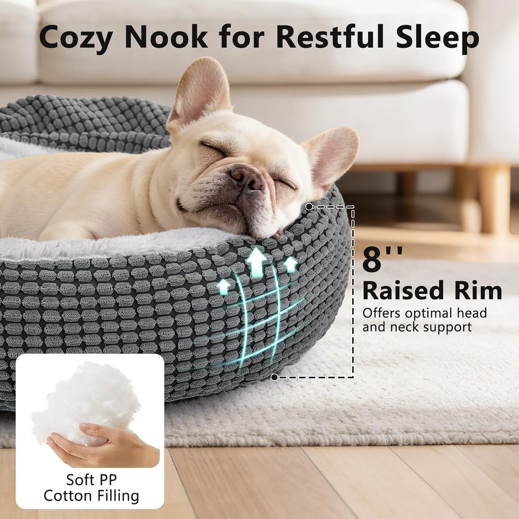 dog bed with attached blanket for small dogs, side view