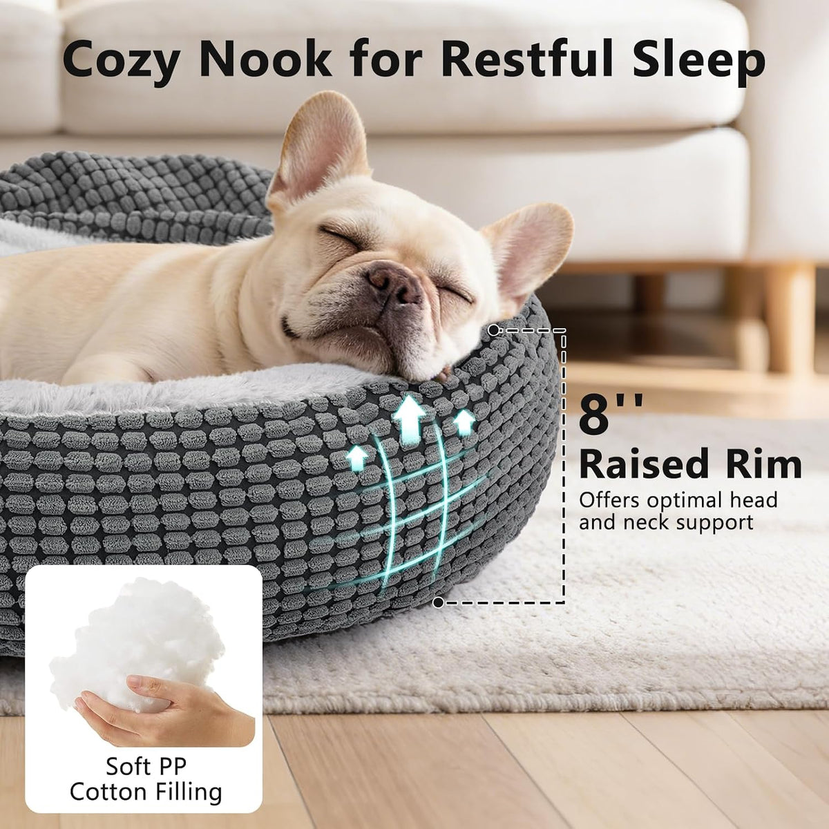 dog bed with attached blanket for small dogs, side view