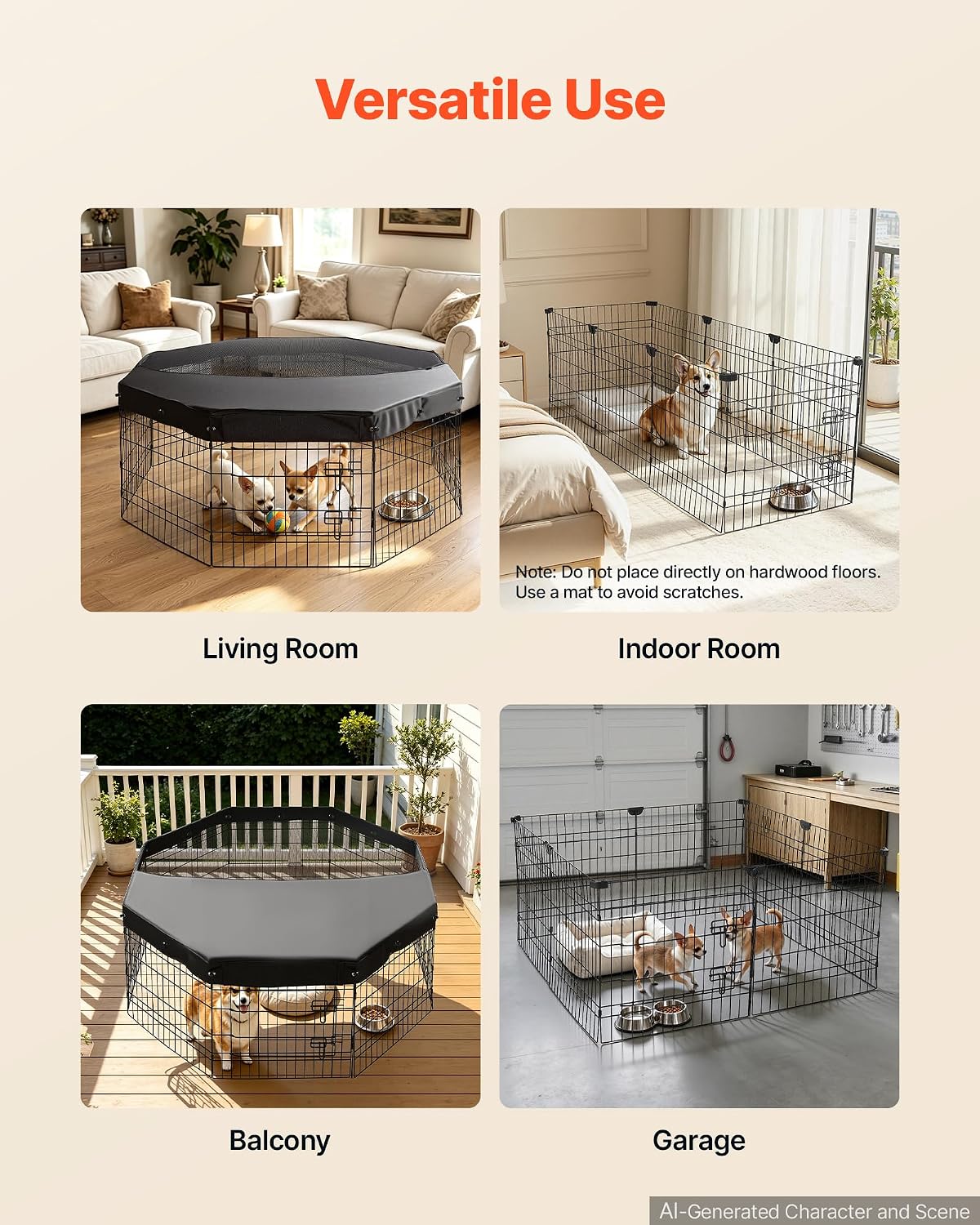 vevor dog playpen, 24 inch 8-panel metal puppy showing dimensions