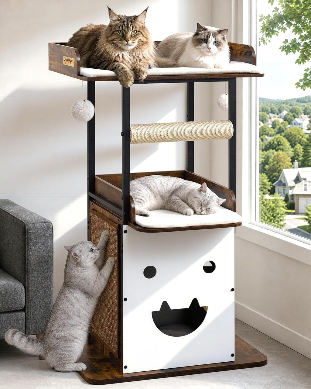 48in wood modern cat tree for large indoor, main product view