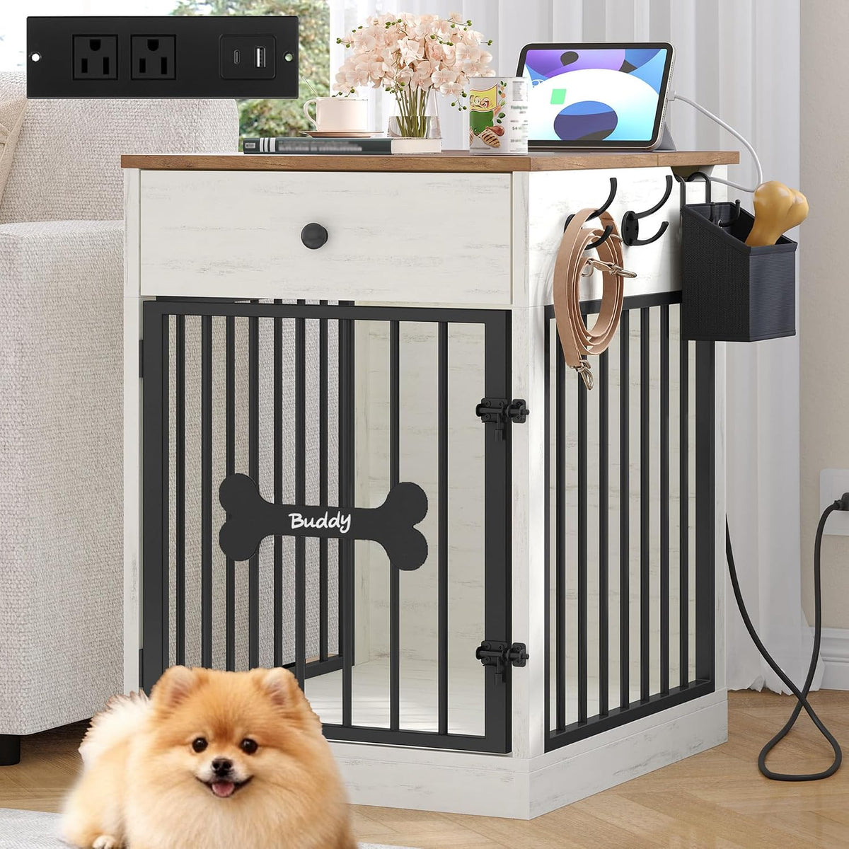 hzuaneri 24.6 in dog crate furniture with storage, main product view
