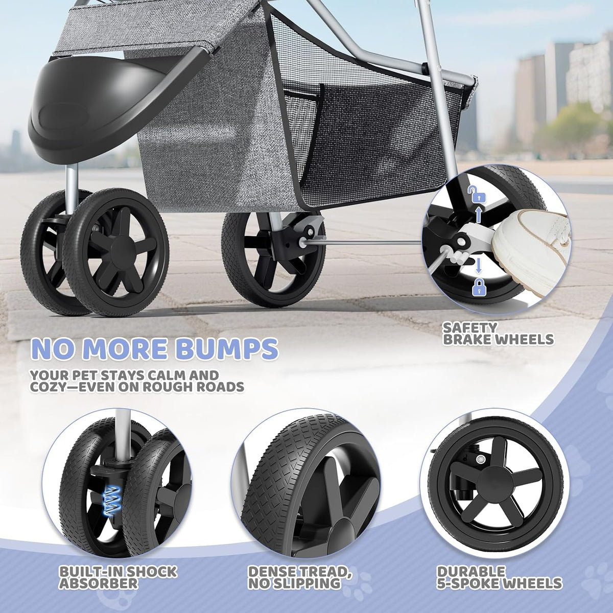 magshion 3-wheel pet stroller for small/medium dogs &, front angle view