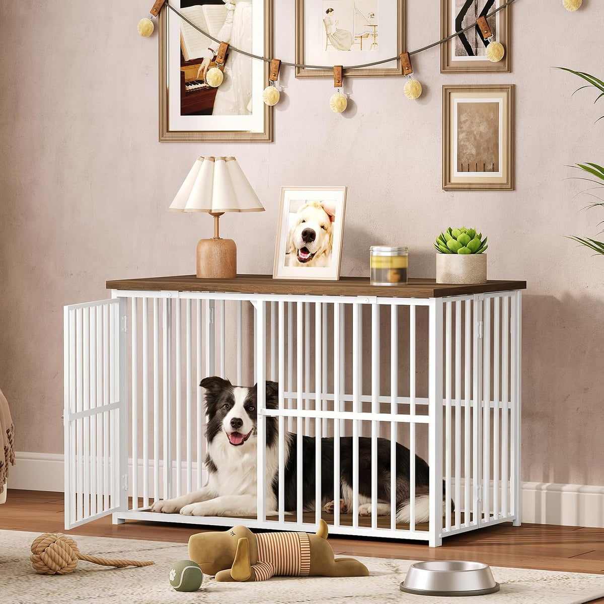 yatiney foldable dog crate furniture, 37.4" dog kennel, side view