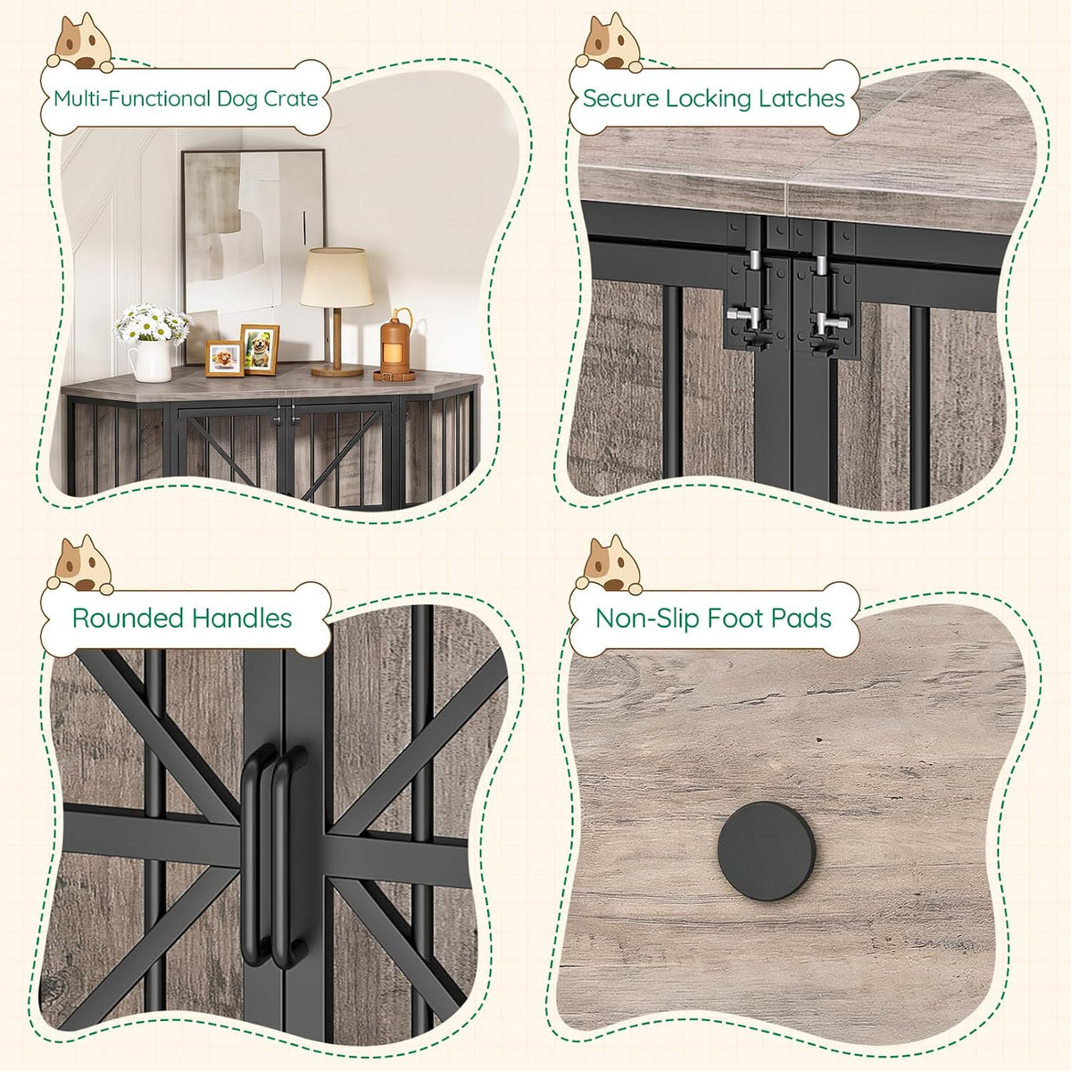 choezon 44" corner dog crate furniture for medium, close-up detail