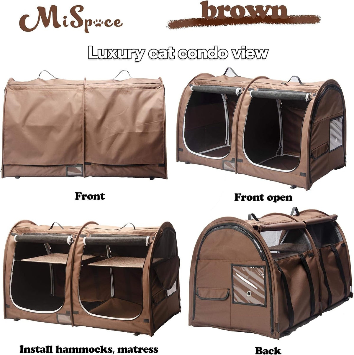 mispace portable twin compartment show house cat cage/condo showing dimensions