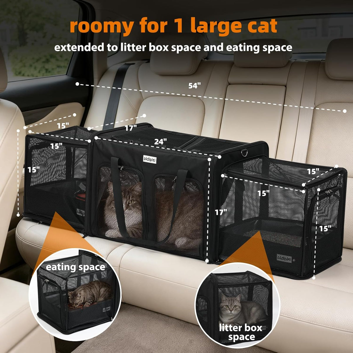 pidipiti 24x17x17 large expandable pet carrier for 2, side view