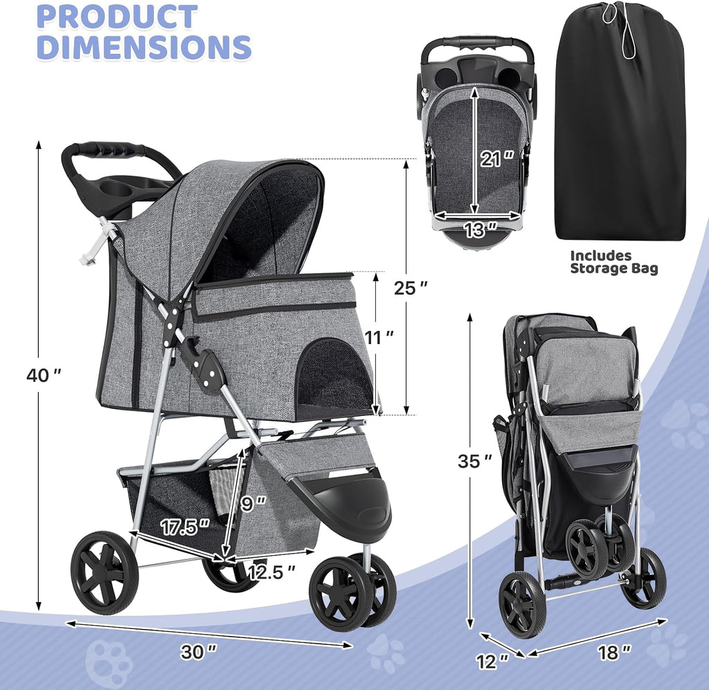 magshion 3-wheel pet stroller for small/medium dogs & shown in use