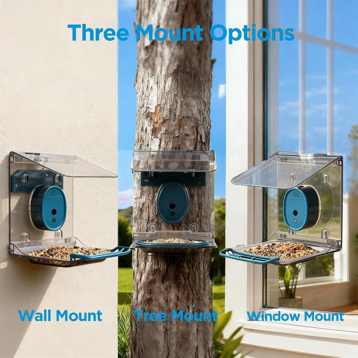 smart bird feeder with camera solar powered,2k uhd shown in use