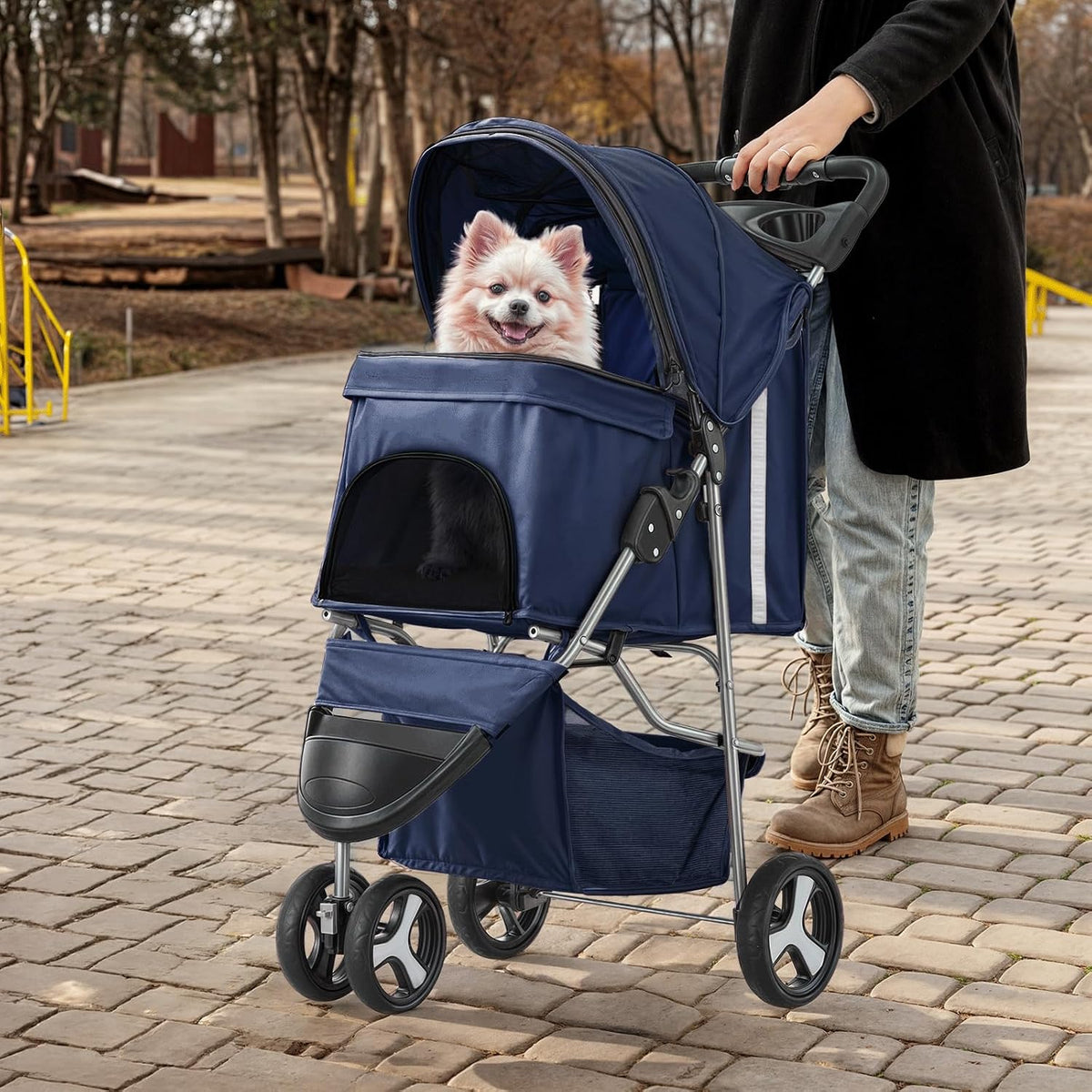 monibloom pet stroller for small/medium dogs and cats, side view