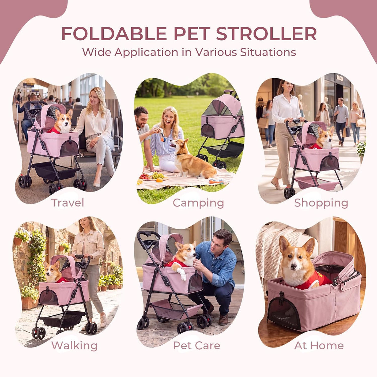 4-wheel pet stroller for small medium dogs cats, package contents
