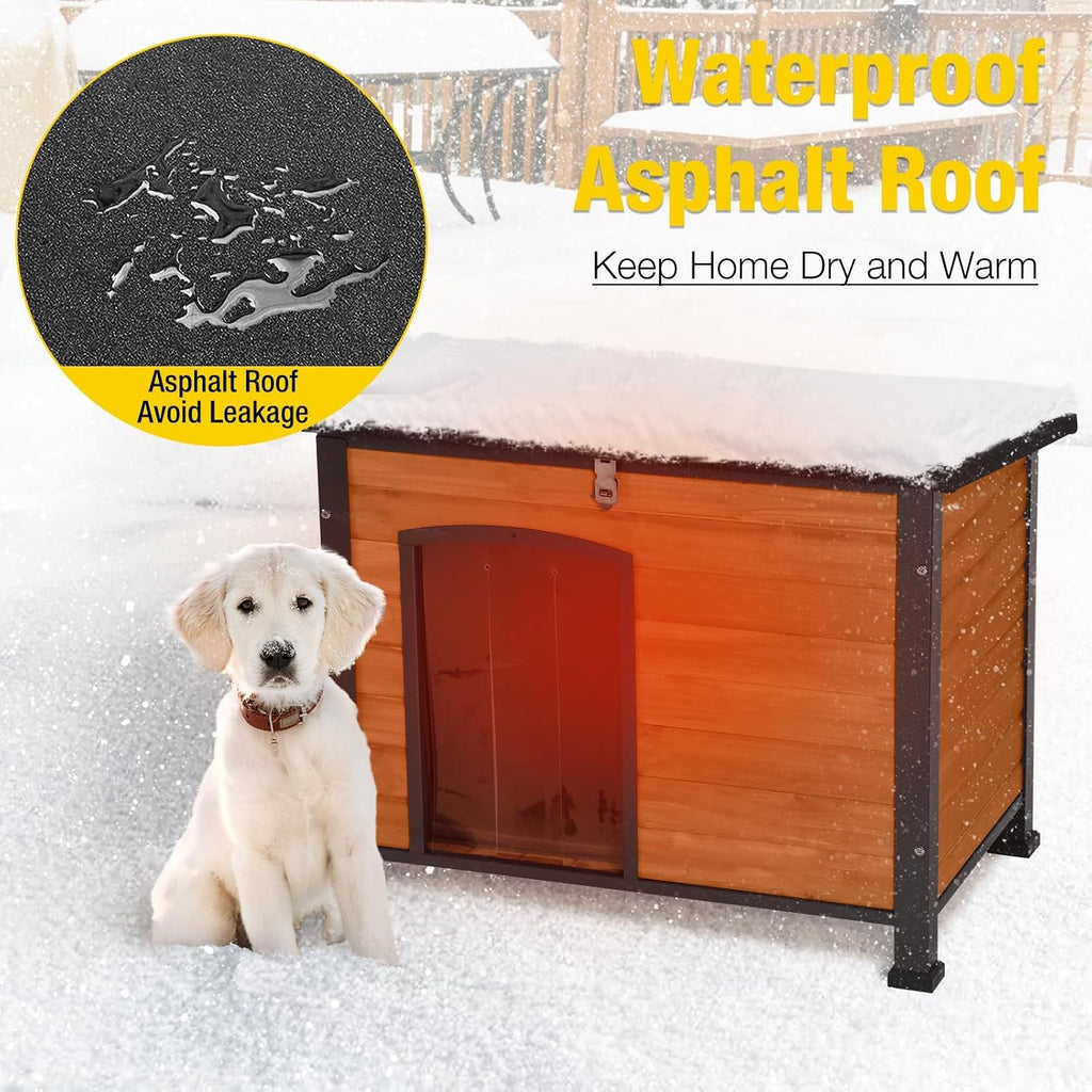 aivituvin heated dog house outdoor with heating pad, front angle view