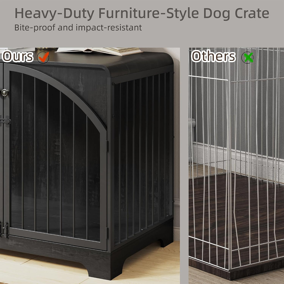 40" farmhouse dog crate furniture for large/medium dogs showing dimensions