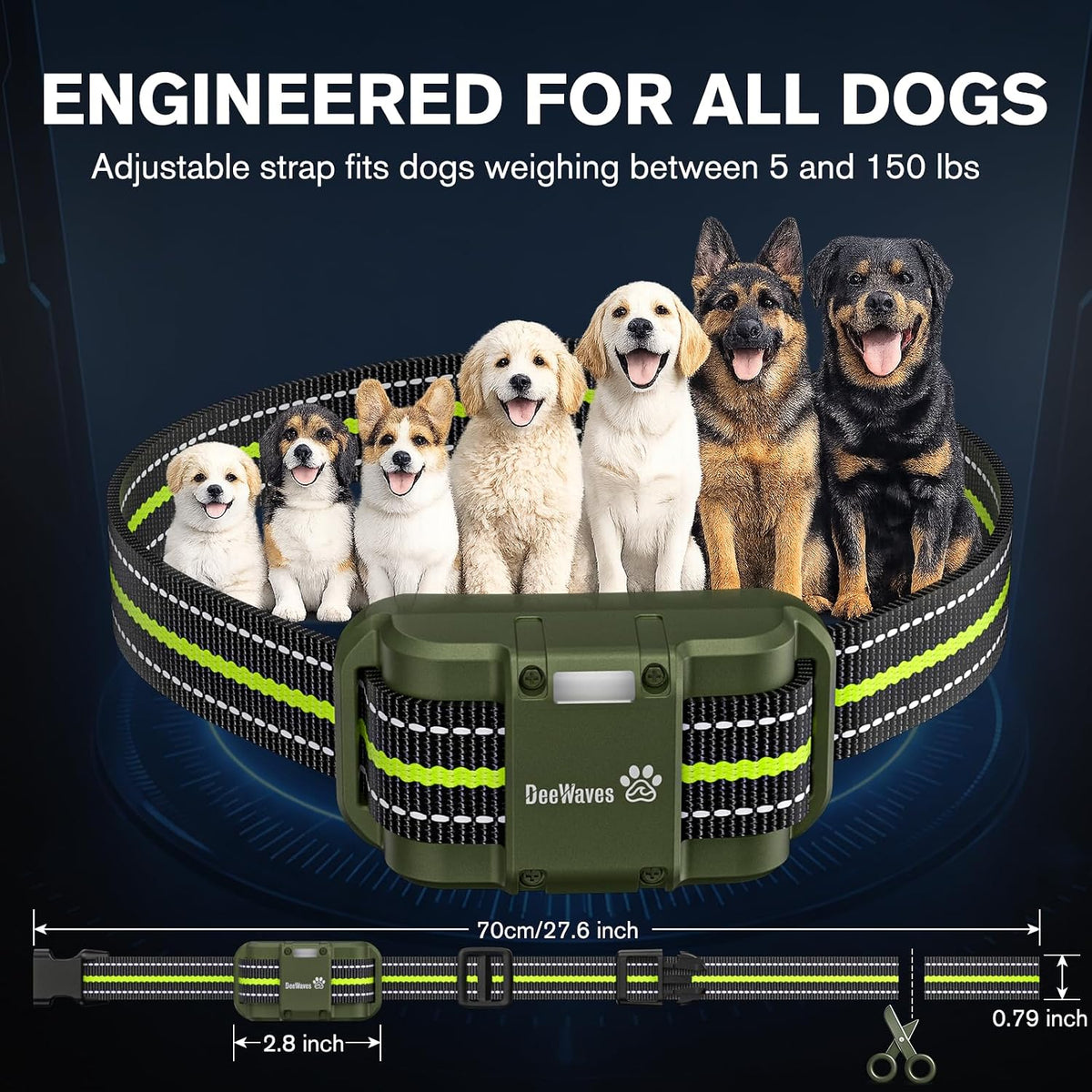 dog training collar 5249ft rechargeable dog e collar, side view