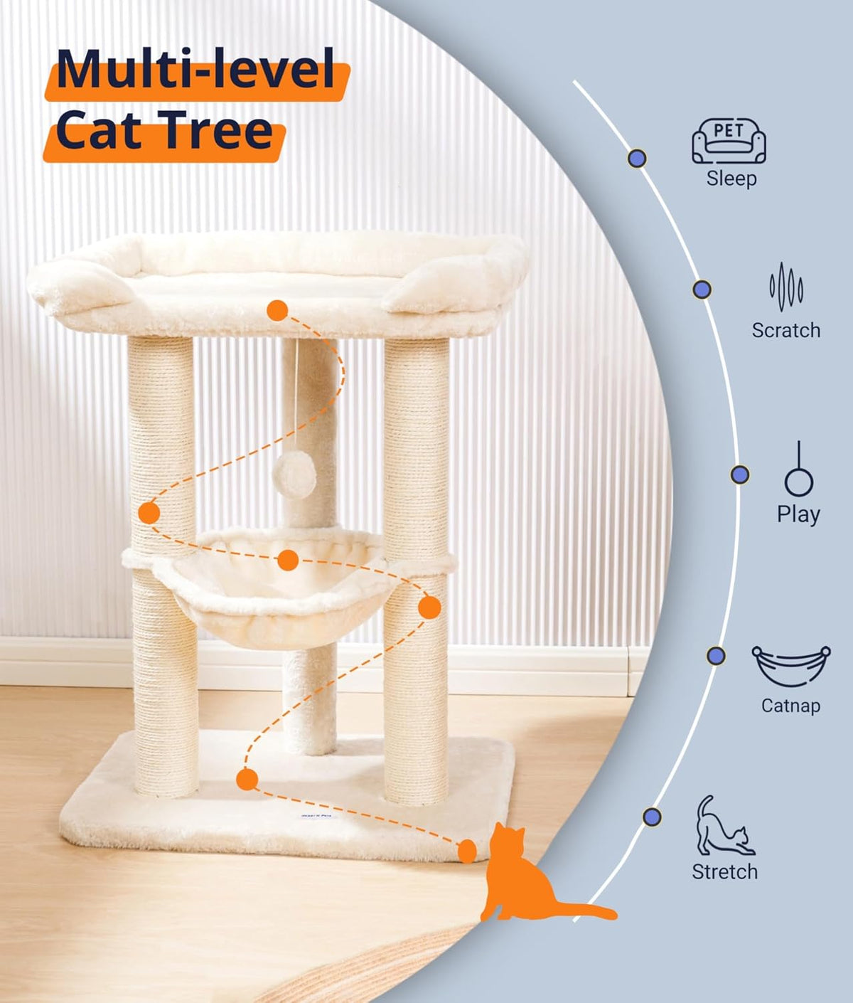 happi n pets cat tree, cat scratching posts, side view