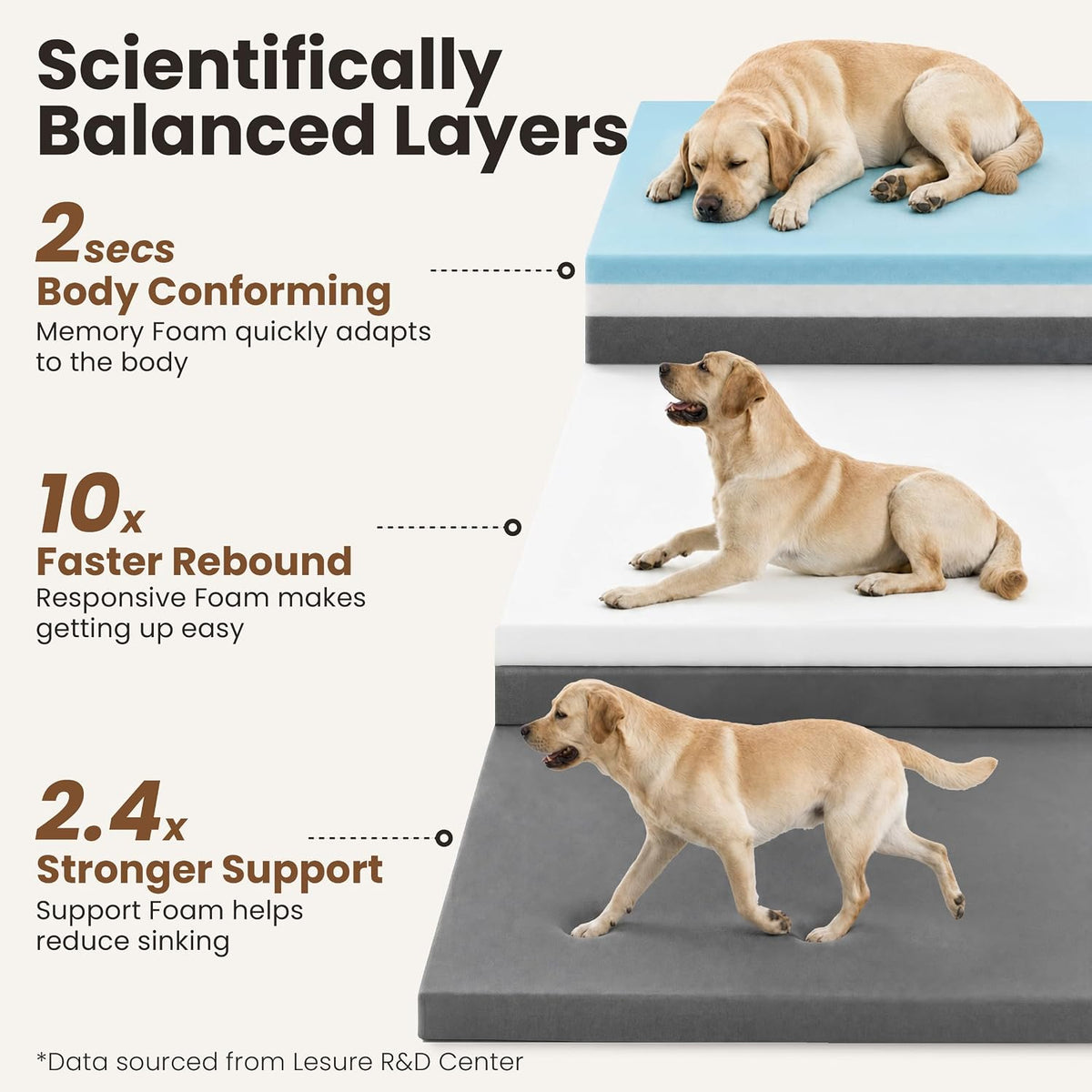 le sure realortho™ xl 3-layer orthopedic dog beds, close-up detail