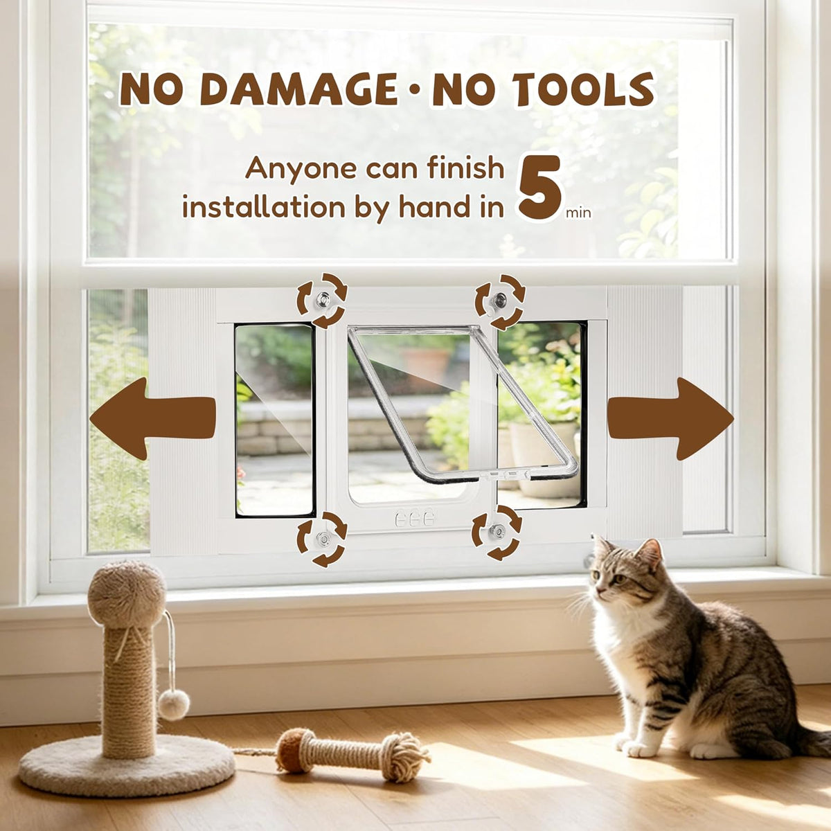 compact cat door for window, h: 13", fit, close-up detail