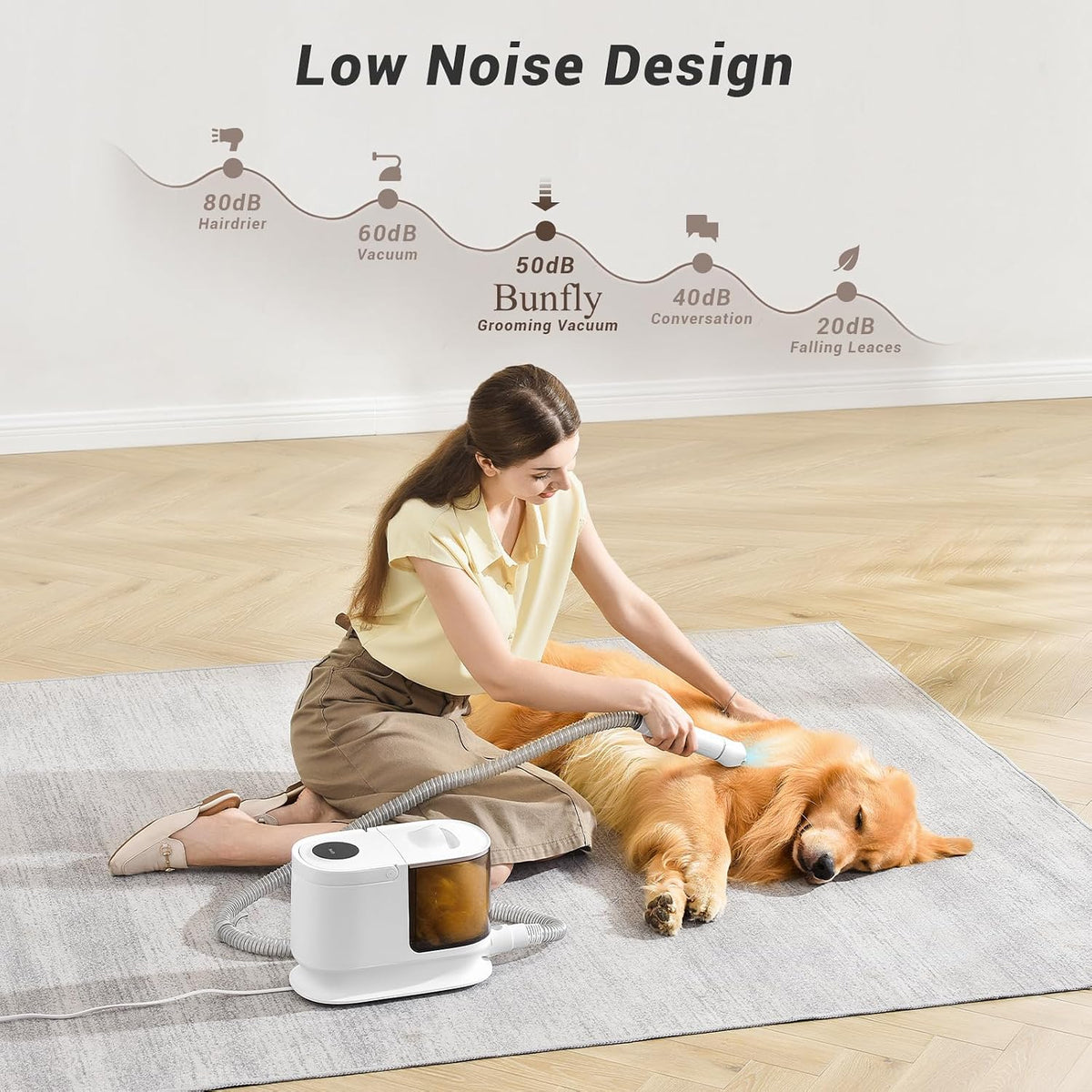 bunfly dog grooming kit & dog hair vacuum shown in use