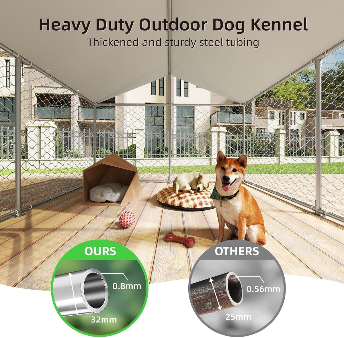 10x10x7.1 ft large outdoor dog kennel outside, heavy showing dimensions