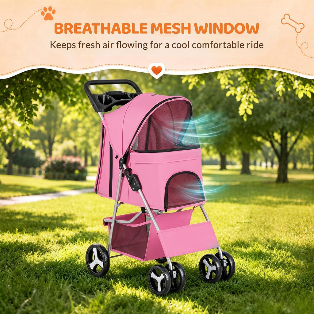zeny foldable pet stroller, cat/dog stroller with 4 shown in use