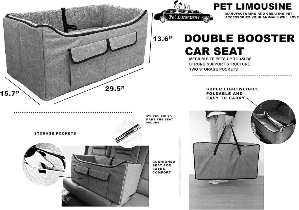 double pet dog booster car seat for large shown in use