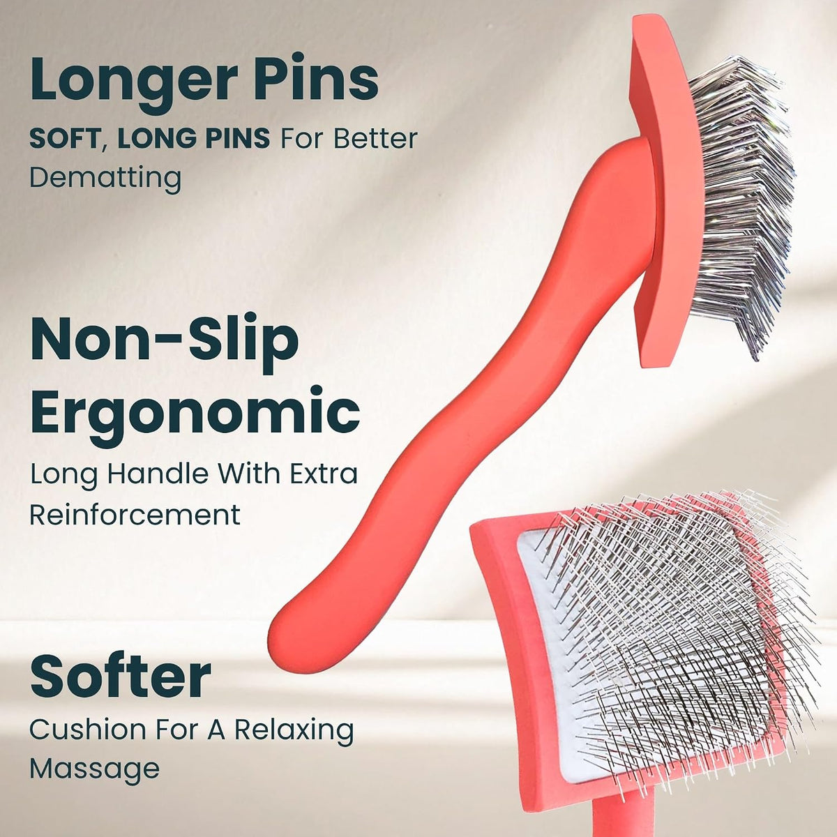 premium slicker brush for dogs - long pin shown in use