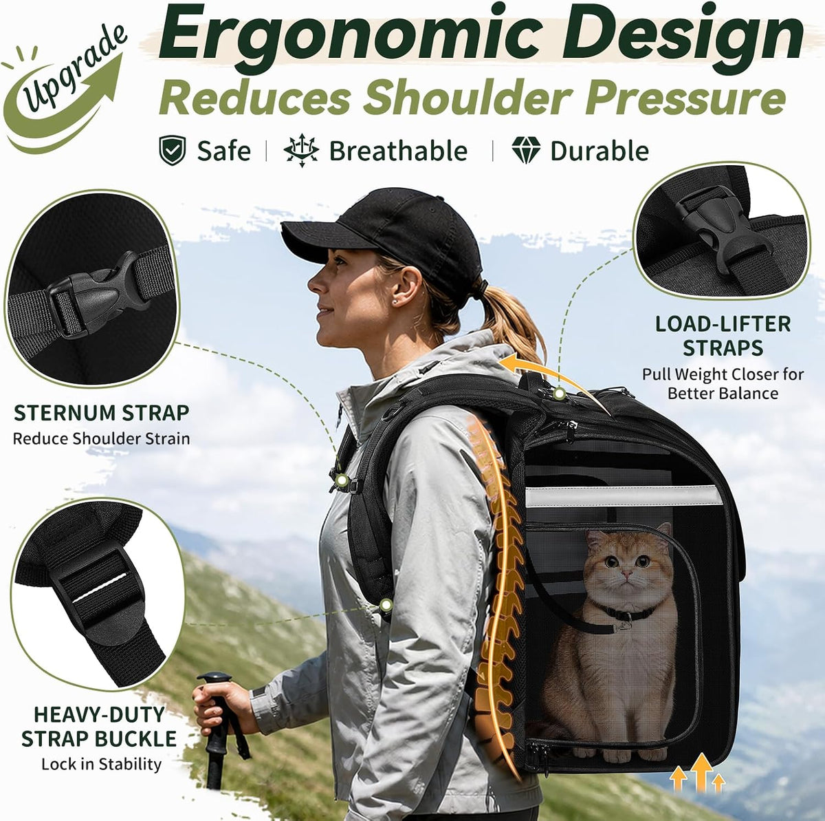 apollo walker cat carrier backpack, spacious, stable and shown in use
