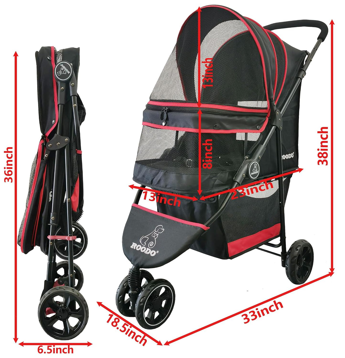 roodo escort 3 wheel dog cat pet stroller, close-up detail