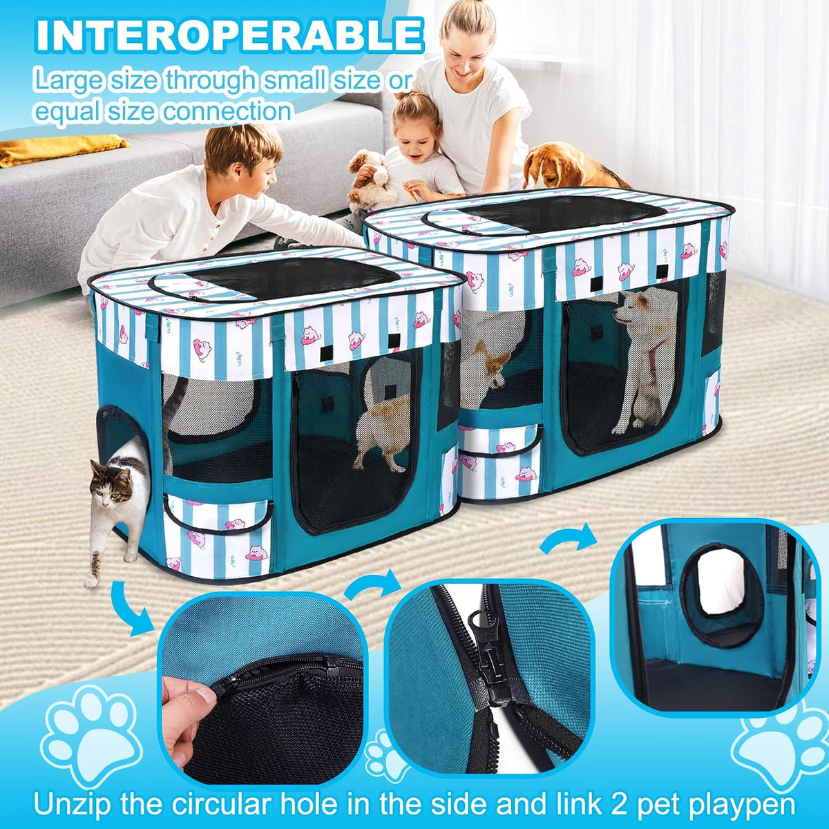 dog play pen indoors, pink crate, dog pen,portable, side view