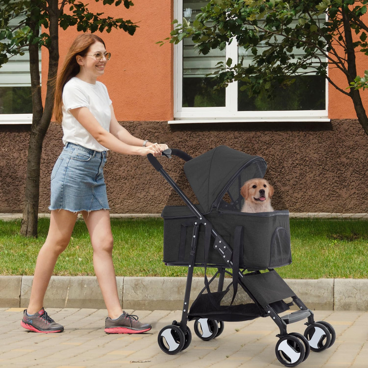 fdw 4-wheels multi-function dog stroller jogger with detachable, package contents