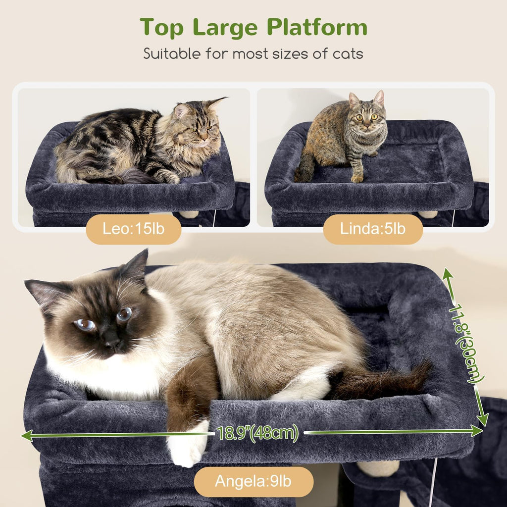 globlazer f66 corner cat tree, 66in multi-level climbing shown in use