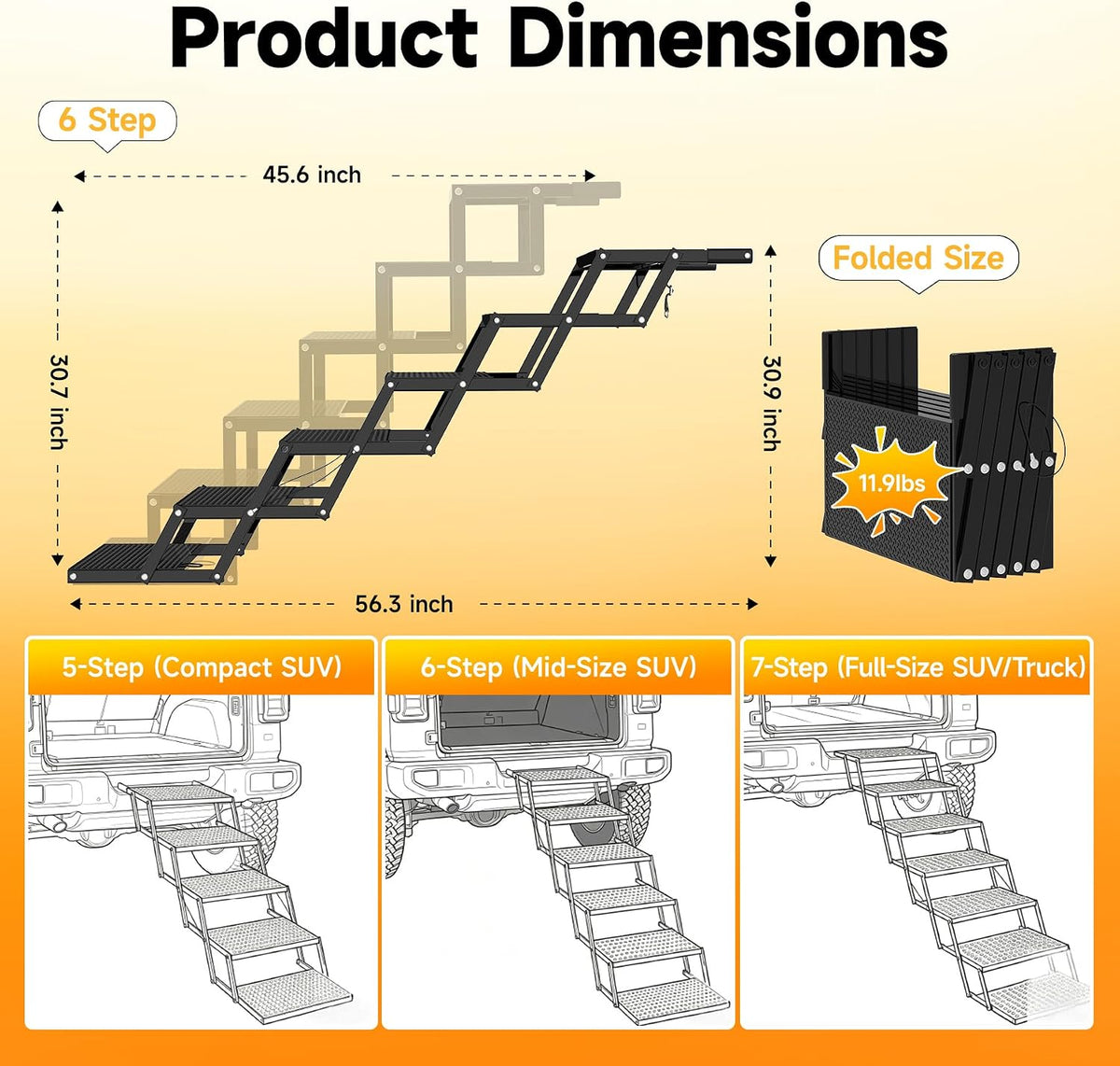 6-step dog stairs for car, foldable pet steps, close-up detail