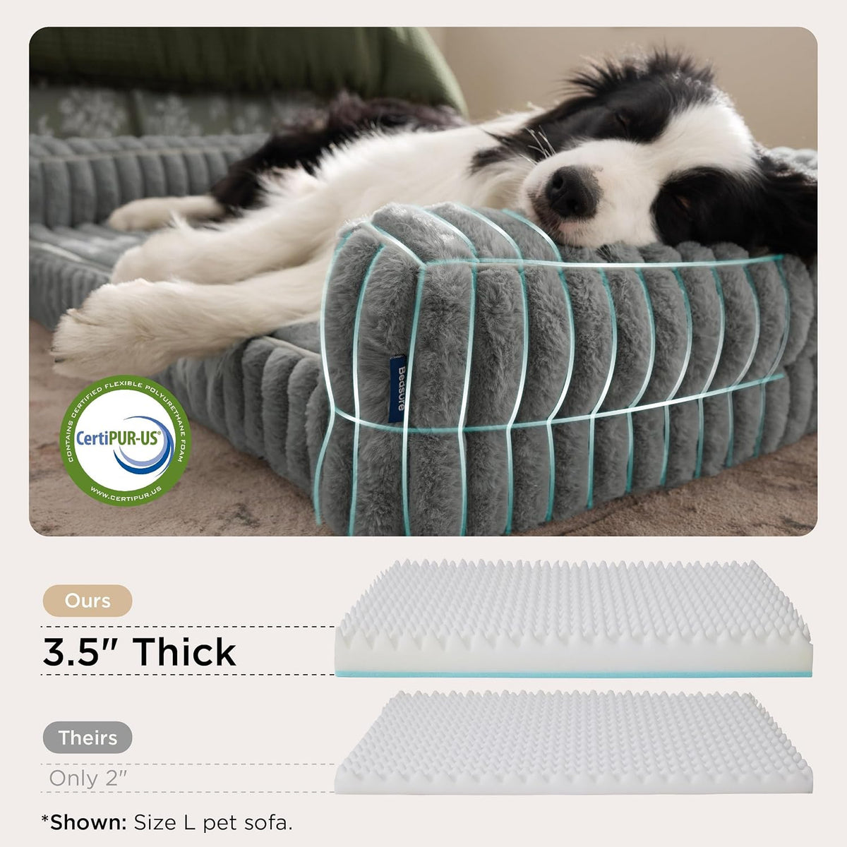 bedsure comfyfleece® memory foam orthopedic dog beds large, side view