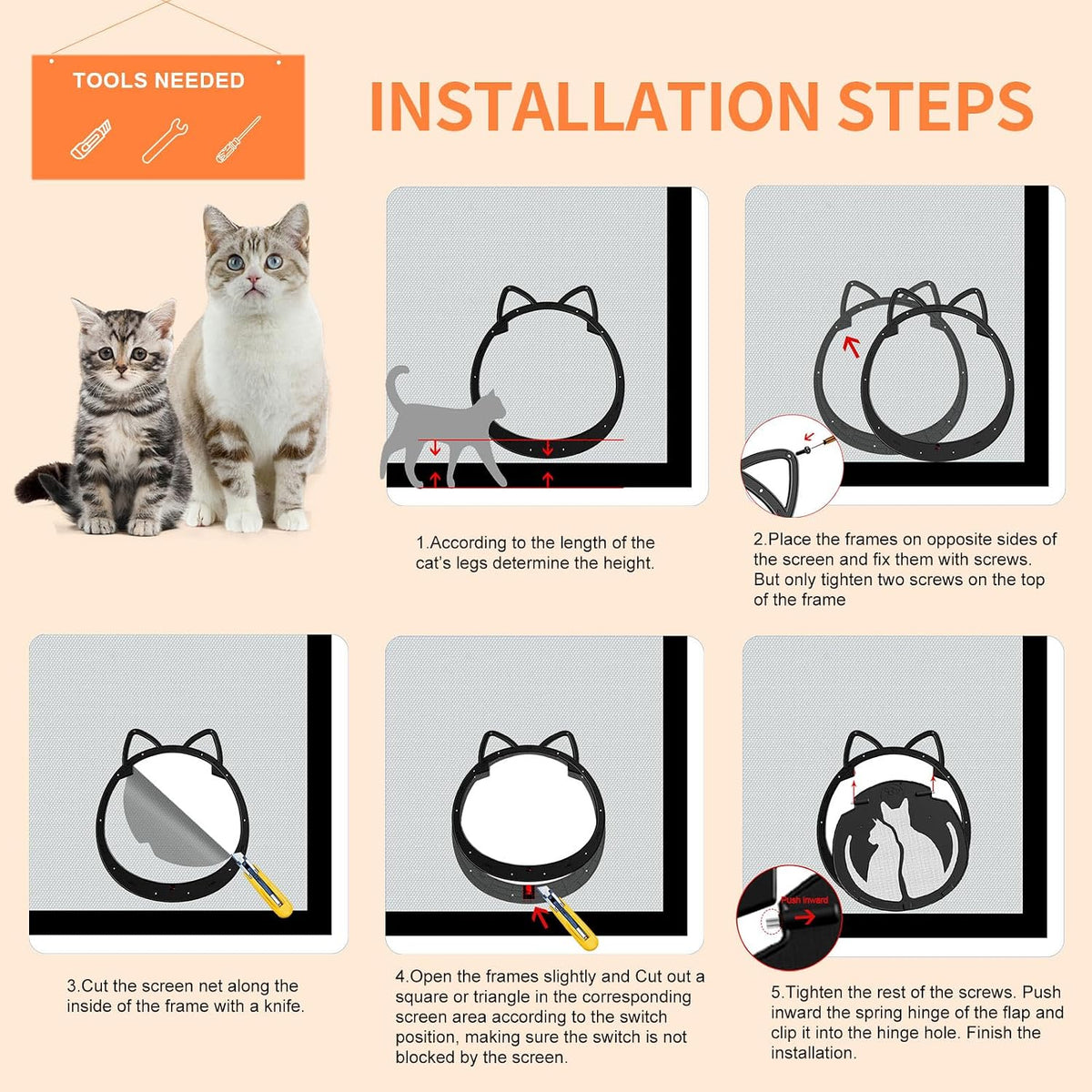 cat door for screen door, lockable magnetic flap, side view