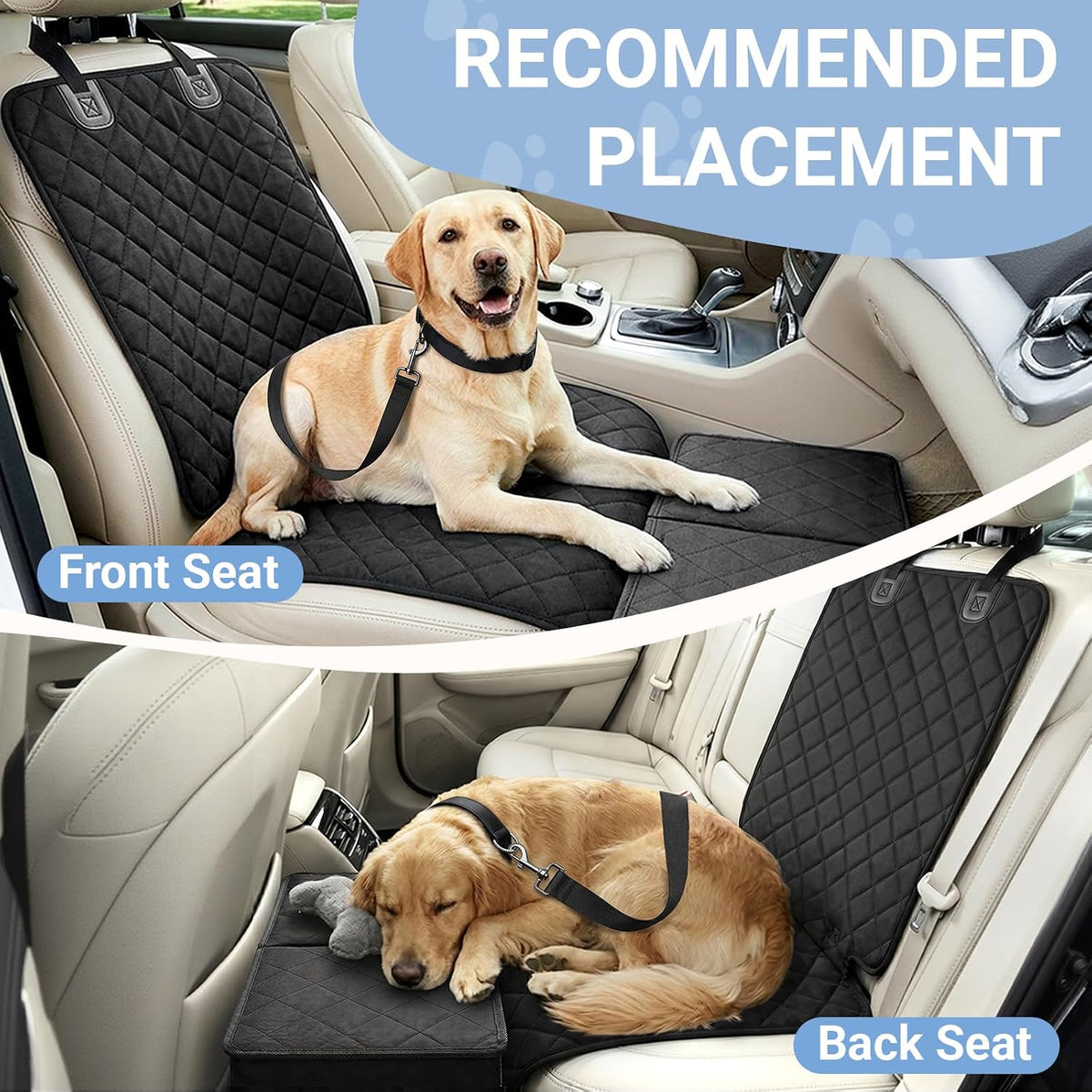 dog car seat extender with seat cover, front, close-up detail