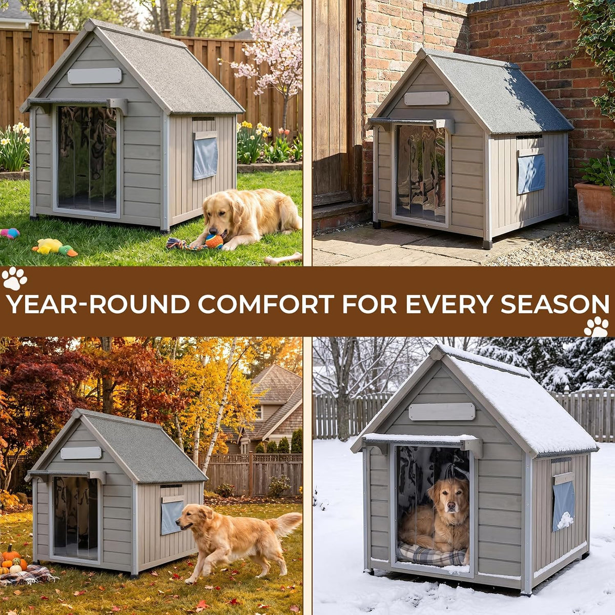 weatherproof wooden dog house outdoor for medium‑large dogs showing dimensions