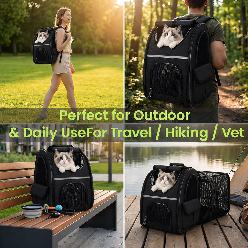 expandable cat backpack carrier airline approved pet travel on a desk or shelf