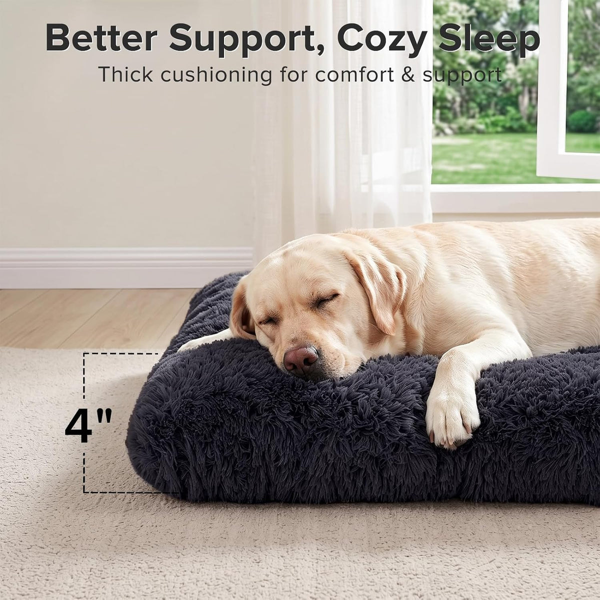 joejoy large dog bed crate pad, deluxe plush, close-up detail