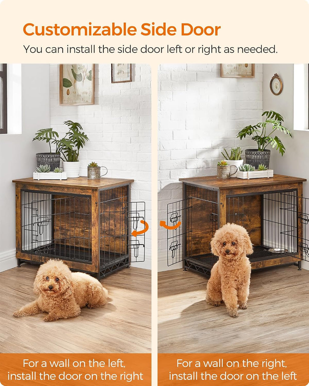 feandrea 27.2" dog crate furniture, indoor dog kennel, side view