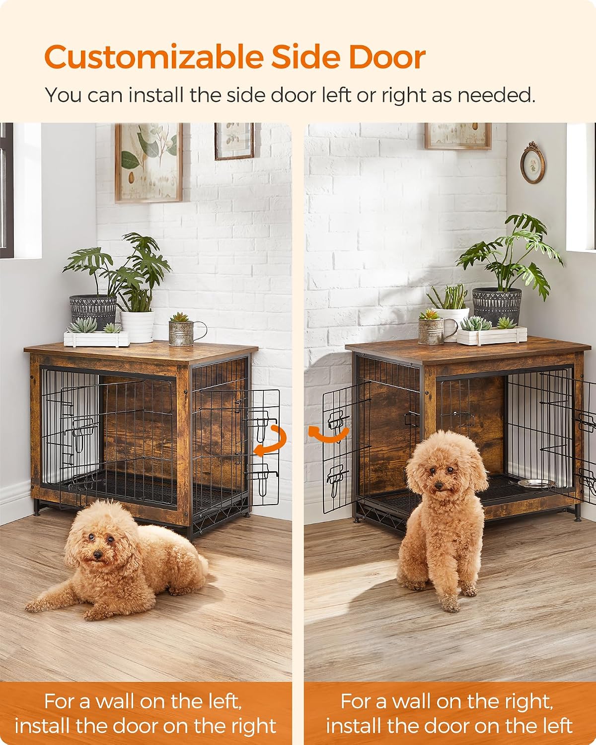 feandrea 27.2" dog crate furniture, indoor dog kennel, side view