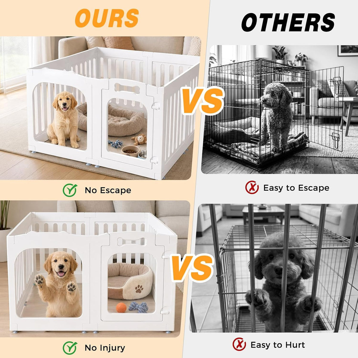 acrylic dog playpen indoor, 24" puppy/small dog play, side view