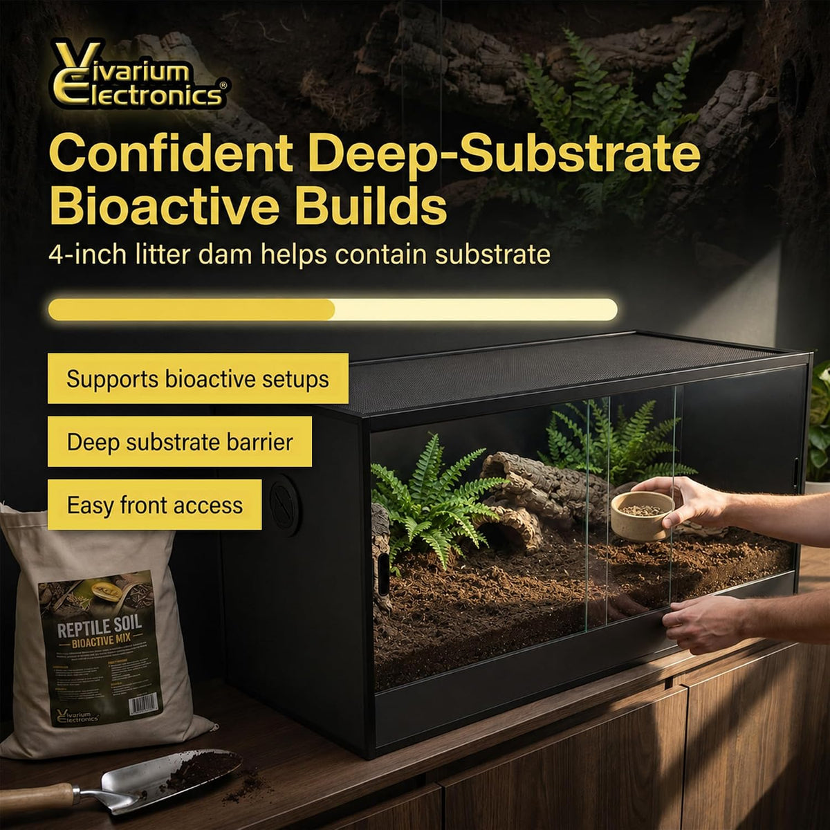 120 gallon reptile enclosure 48x24x24–premium tempered glass terrarium, close-up detail