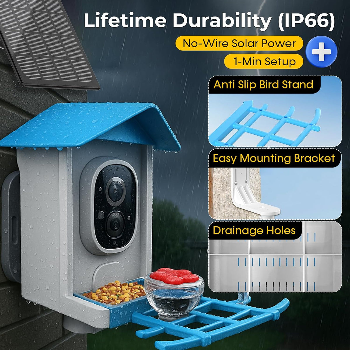 2k solar powered bird feeder with camera: ai, close-up detail