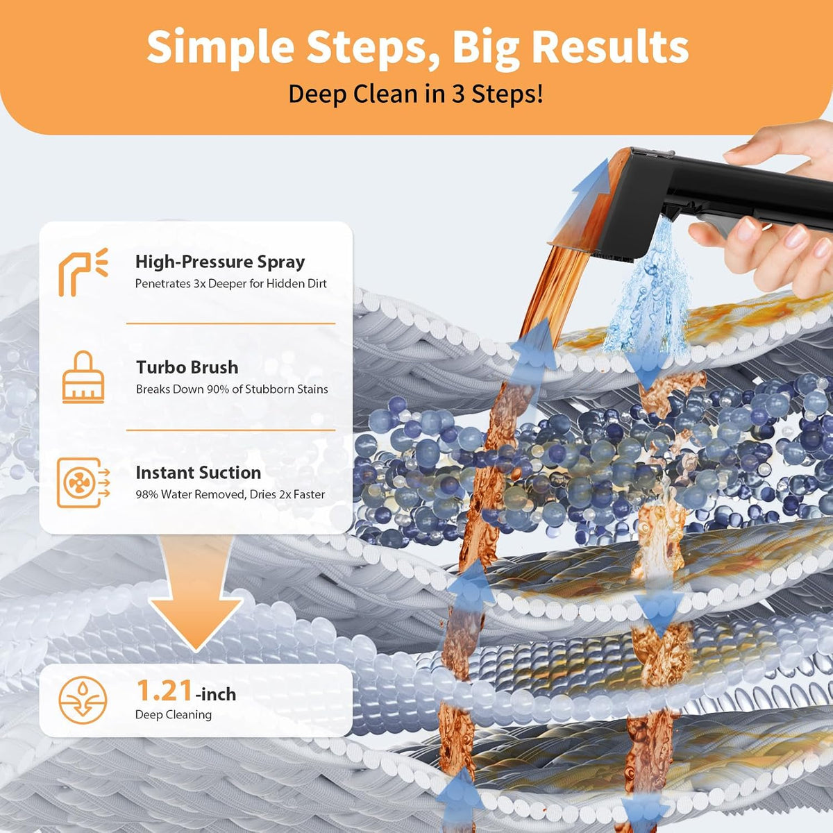 miniboo carpet cleaner, compact & powerful upholstery cleaner, side view