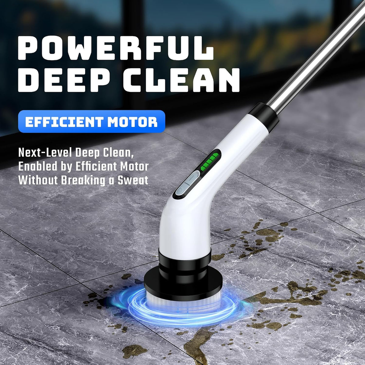 electric spin scrubber for bathroom: shower cleaner brush, side view