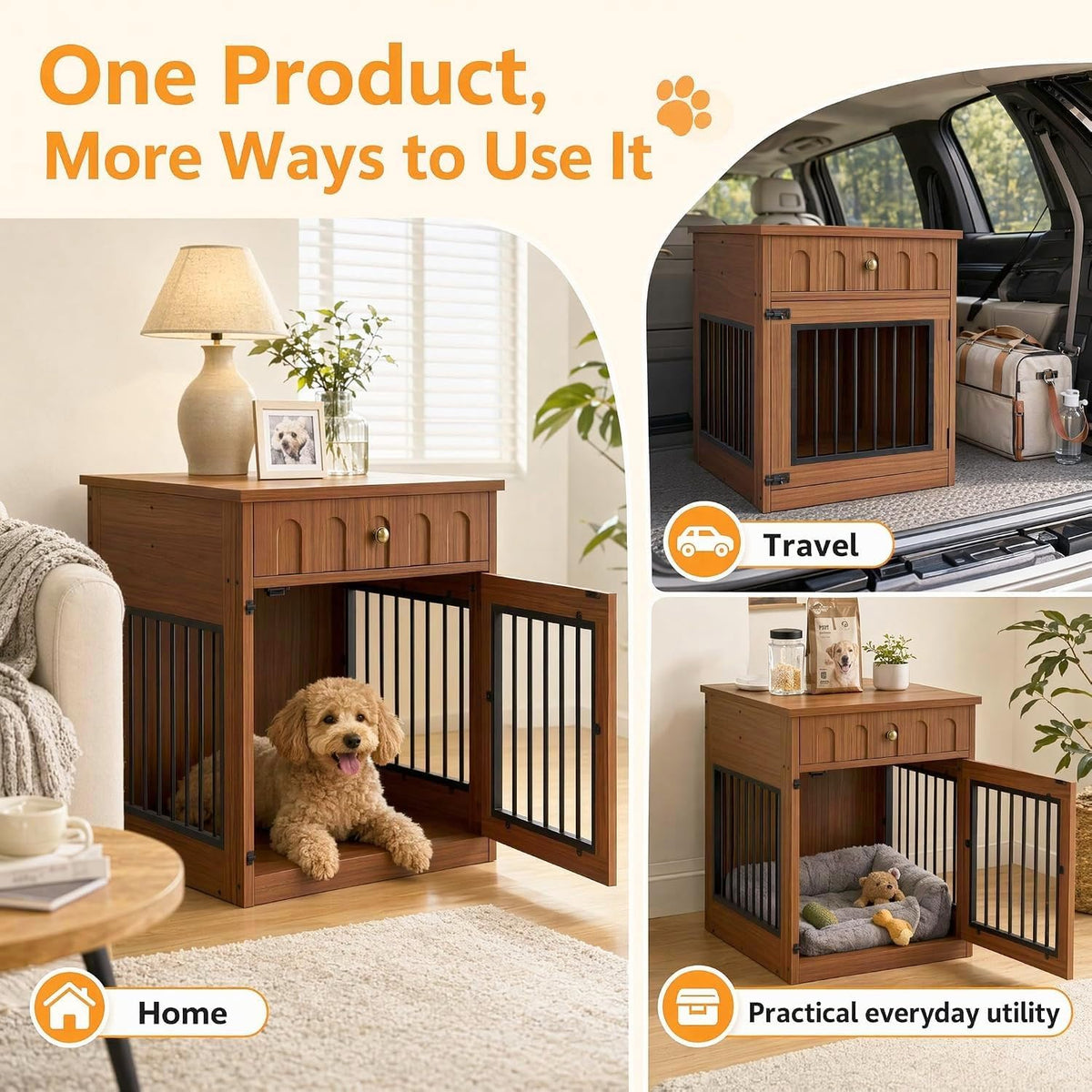 ironck 25.6" small dog crate furniture with drawer, package contents