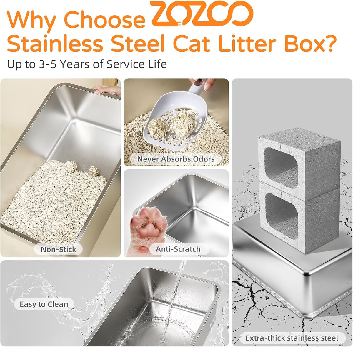 stainless steel cat litter box with lid, 23.7", side view