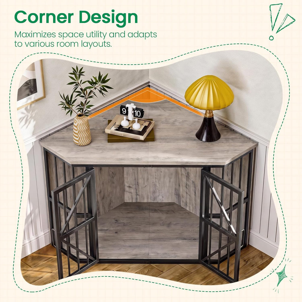 choezon 44" corner dog crate furniture for medium showing dimensions