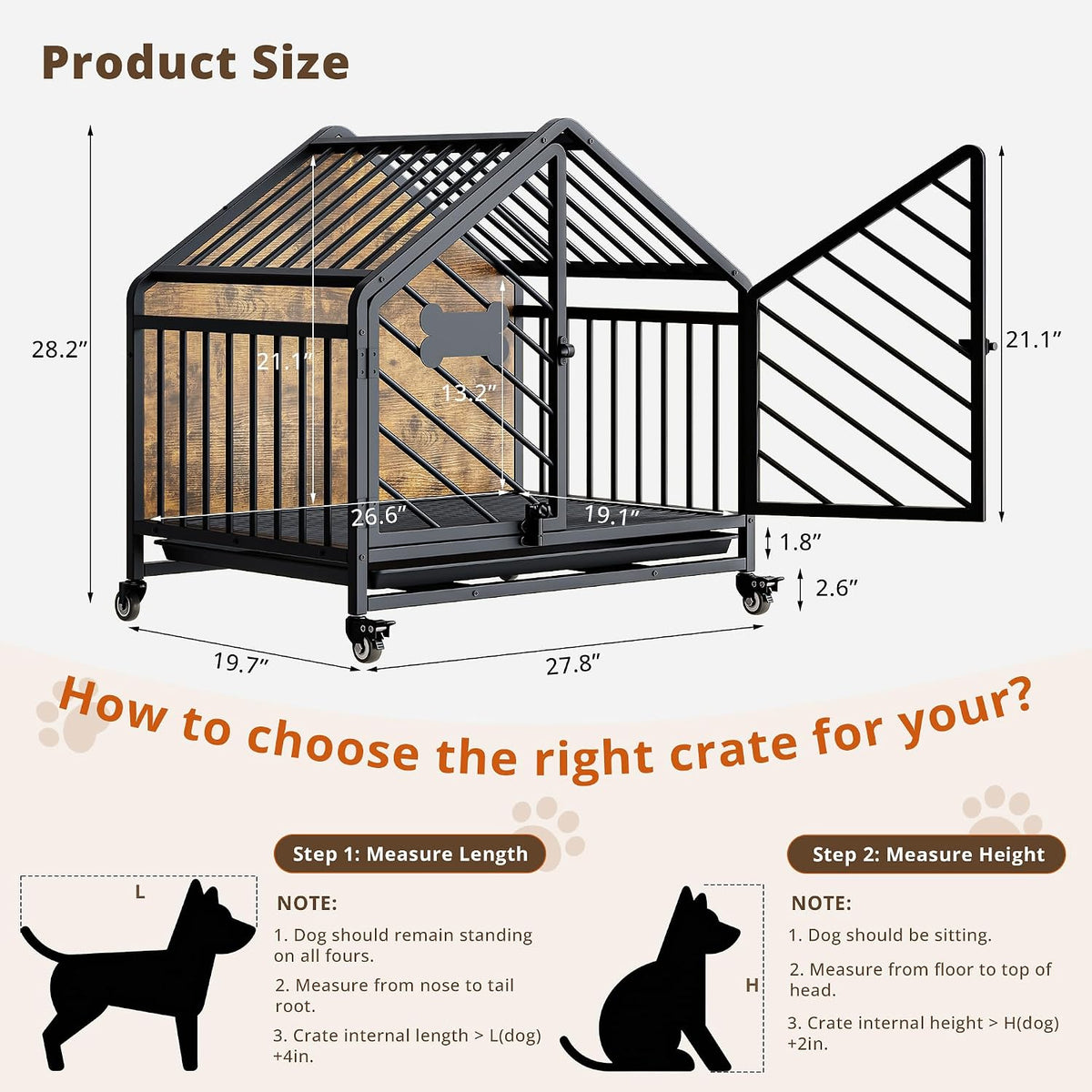 ironck 27.6" dog crate furniture with pull-out tray shown in use